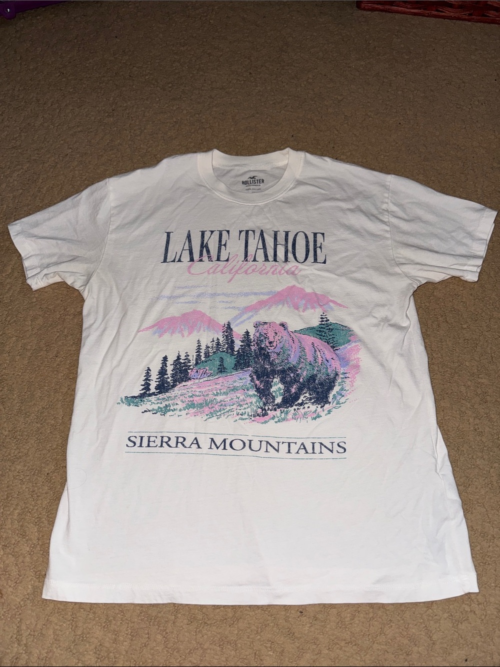 Hollister Boyfriend Fit White 'Lake Tahoe' Sierra Mountains Graphic Tee